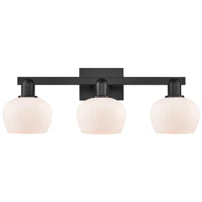 Innovations Lighting Arcadia Fenton 26"w 3 Light Black Vanity Light W/ Matte White Shade