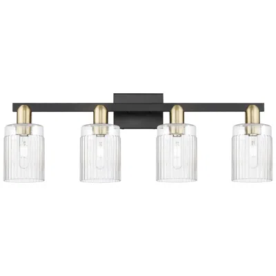 Innovations Lighting Arcadia Hadley 32"w 4 Light Black And Brass Bath Light W/ Clear Shade In Transparent
