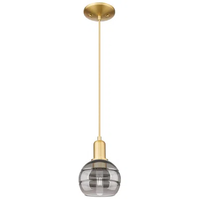 Innovations Lighting Arcadia Rochester 6"w Gold Cord Hung Mini Pendant W/ Light Smoke Shade