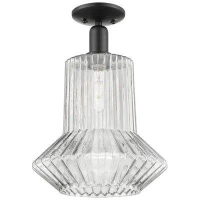 Innovations Lighting Arcadia Springwater 12"w Black Semi.flush Mount W/ Clear Fluted Shade