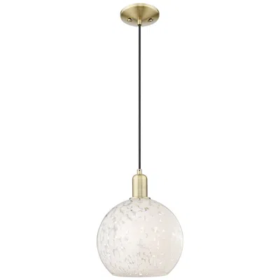 Innovations Lighting Arcadia White Mouchette 10" Wide Antique Brass Cord Hung Mini Pendant