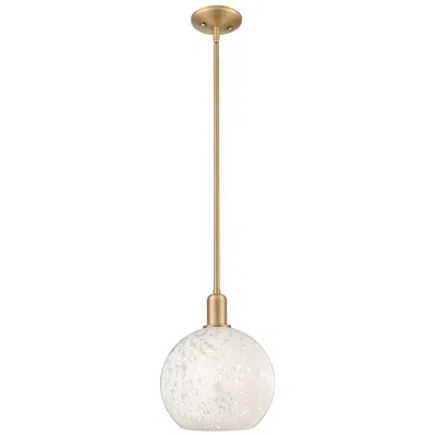 Innovations Lighting Arcadia White Mouchette 10" Wide Brushed Brass Stem Hung Mini Pendant
