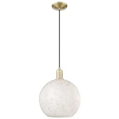 Innovations Lighting Arcadia White Mouchette 12" Wide Antique Brass Cord Hung Mini Pendant