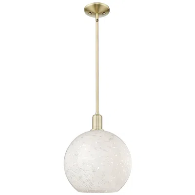 Innovations Lighting Arcadia White Mouchette 12" Wide Antique Brass Stem Hung Mini Pendant
