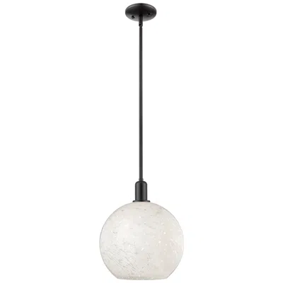 Innovations Lighting Arcadia White Mouchette 12" Wide Matte Black Stem Hung Mini Pendant