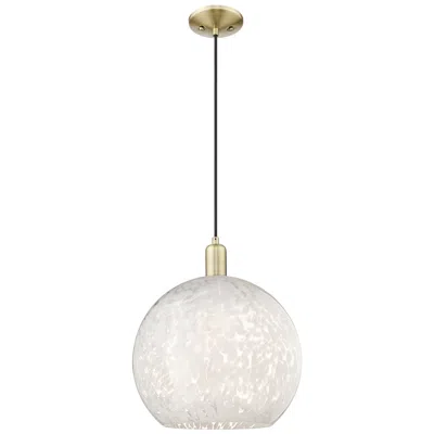 Innovations Lighting Arcadia White Mouchette 14" Wide Antique Brass Cord Hung Mini Pendant