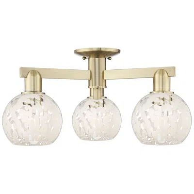 Innovations Lighting Arcadia White Mouchette 24" Wide 3 Light Antique Brass Semi-flush