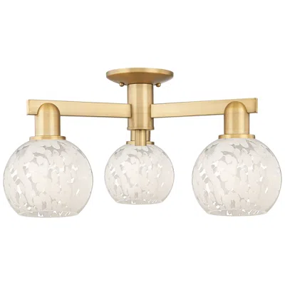 Innovations Lighting Arcadia White Mouchette 24" Wide 3 Light Brushed Brass Semi-flush