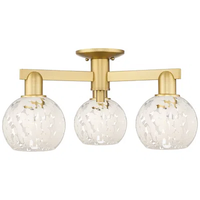 Innovations Lighting Arcadia White Mouchette 24" Wide 3 Light Satin Gold Semi.flush Mount