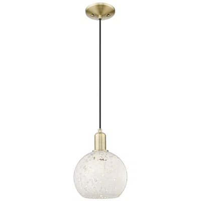 Innovations Lighting Arcadia White Mouchette 8" Wide Antique Brass Cord Hung Mini Pendant
