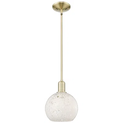 Innovations Lighting Arcadia White Mouchette 8" Wide Antique Brass Stem Hung Mini Pendant