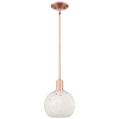 Innovations Lighting Arcadia White Mouchette 8" Wide Antique Copper Stem Hung Mini Pendant