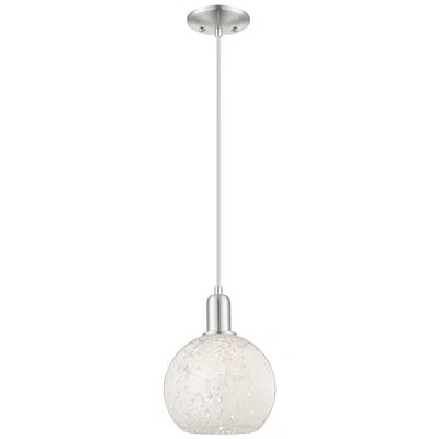 Innovations Lighting Arcadia White Mouchette 8"w Brushed Nickel Cord Hung Mini Pendant