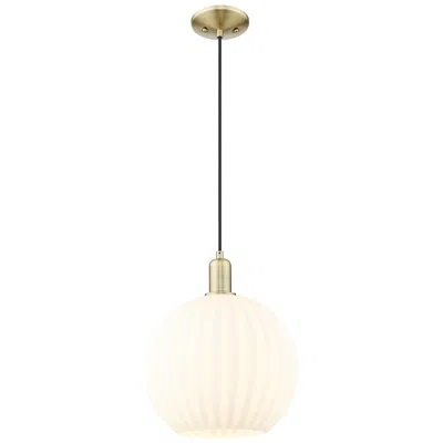 Innovations Lighting Arcadia White Venetian 12" Wide Antique Brass Cord Hung Mini Pendant