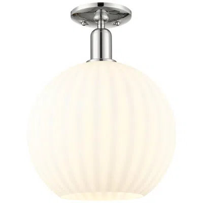 Innovations Lighting Arcadia White Venetian 12" Wide Polished Nickel Semi.flush Mount With