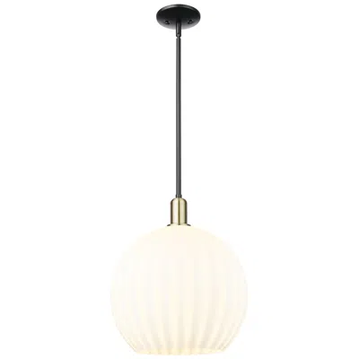 Innovations Lighting Arcadia White Venetian 14"w Black Antique Brass Stem Hung Mini Pendant