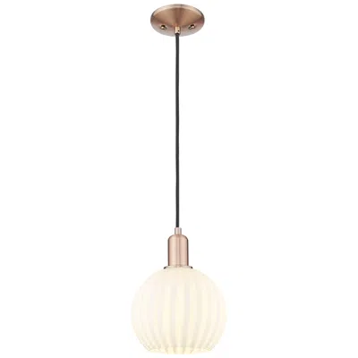 Innovations Lighting Arcadia White Venetian 8" Wide Antique Copper Cord Hung Mini Pendant