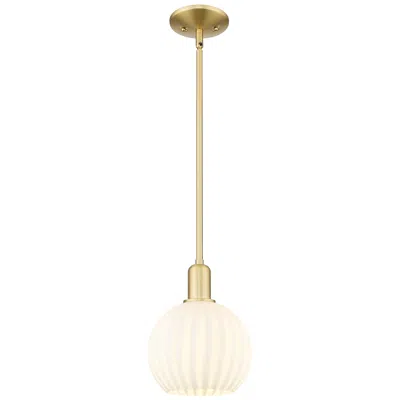 Innovations Lighting Arcadia White Venetian 8" Wide Satin Gold Stem Hung Mini Pendant With