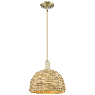Innovations Lighting Arcadia Woven Rattan 12" Wide Antique Brass Stem Hung Mini Pendant
