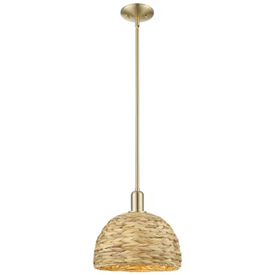 Innovations Lighting Arcadia Woven Rattan 12" Wide Champagne Bronze Stem Hung Mini Pendant