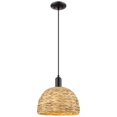 Innovations Lighting Arcadia Woven Rattan 12" Wide Matte Black Cord Hung Mini Pendant With