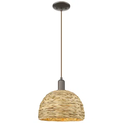 Innovations Lighting Arcadia Woven Rattan 12" Wide Oil Rubbed Bronze Cord Hung Mini Pendant