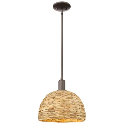 Innovations Lighting Arcadia Woven Rattan 12" Wide Oil Rubbed Bronze Stem Hung Mini Pendant
