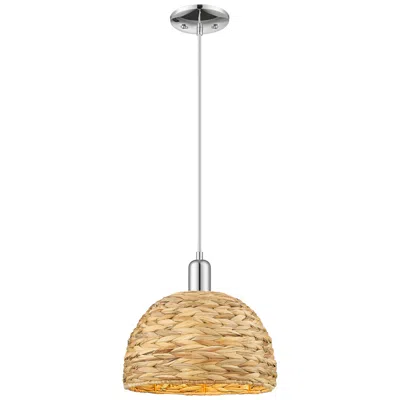 Innovations Lighting Arcadia Woven Rattan 12" Wide Polished Chrome Cord Hung Mini Pendant