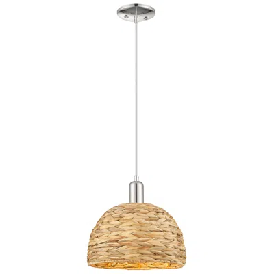 Innovations Lighting Arcadia Woven Rattan 12" Wide Polished Nickel Cord Hung Mini Pendant