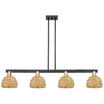 Innovations Lighting Arcadia Woven Rattan 51"w 4 Light Black Brass Stem Hung Island Light