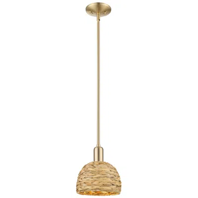 Innovations Lighting Arcadia Woven Rattan 8" Wide Champagne Bronze Stem Hung Mini Pendant In Gold