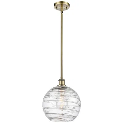 Innovations Lighting Athens 10" Antique Brass Stem Hung Mini Pendant W/ Clear Deco Swirl Sh