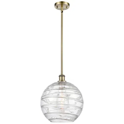 Innovations Lighting Athens 12" Antique Brass Stem Hung Mini Pendant W/ Clear Deco Swirl Sh