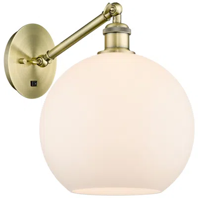 Innovations Lighting Athens 12" High Antique Brass Adjustable Sconce With Matte White Shade