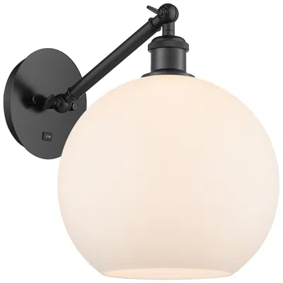 Innovations Lighting Athens 12" High Matte Black Adjustable Sconce With Matte White Shade