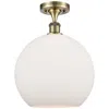 Innovations Lighting Athens  12" Semi-flush Mount - Antique Brass - Matte White Shade In White