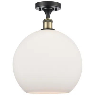 Innovations Lighting Athens  12" Semi-flush Mount - Black Antique Brass - Matte White Shade