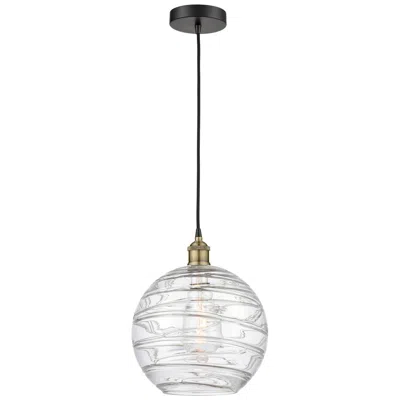 Innovations Lighting Athens 12" Wide Black Brass Corded Mini Pendant W/ Deco Swirl Shade