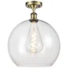 Innovations Lighting Athens  14" Led Semi-flush Mount - Antique Brass - Clear Shade In Transparent
