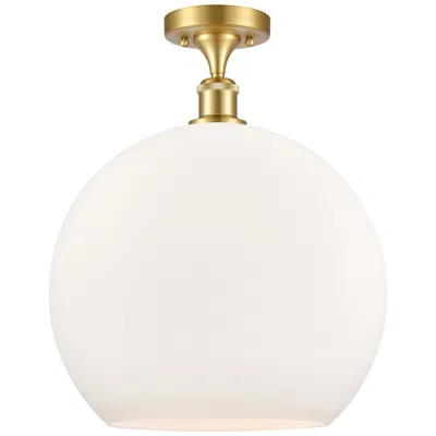 Innovations Lighting Athens  14" Led Semi-flush Mount - Satin Gold - Matte White Shade