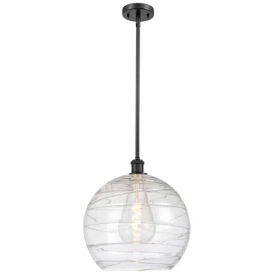 Innovations Lighting Athens 14" Matte Black Stem Hung Pendant W/ Clear Deco Swirl Shade
