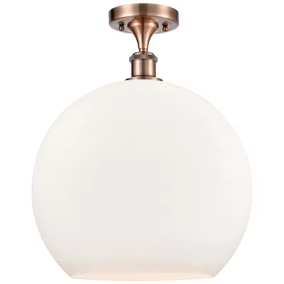 Innovations Lighting Athens  14" Semi-flush Mount - Antique Copper - Matte White Shade
