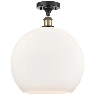 Innovations Lighting Athens  14" Semi-flush Mount - Black Antique Brass - Matte White Shade