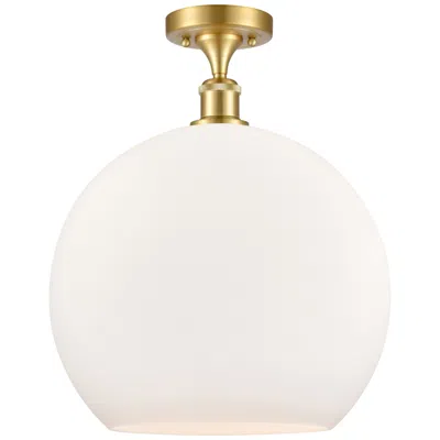 Innovations Lighting Athens  14" Semi-flush Mount - Satin Gold - Matte White Shade