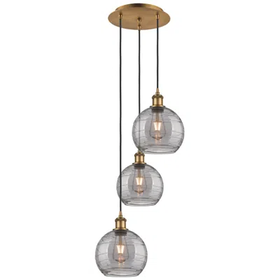 Innovations Lighting Athens 14.5"w 3-light Brushed Brass Cord Pendant W/ Smoke Swirl Shade