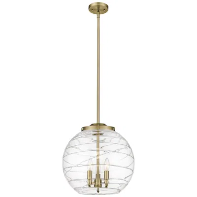 Innovations Lighting Athens 16" 3-light Antique Brass Pendant W/ Clear Deco Swirl Shade