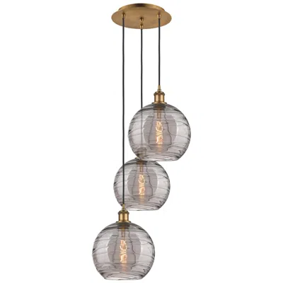 Innovations Lighting Athens 16.5"w 3-light Brushed Brass Cord Pendant W/ Smoke Swirl Shade