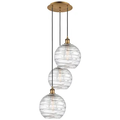 Innovations Lighting Athens 16.75"w 3 Light Brushed Brass Multi-pendant W/ Deco Swirl Shade