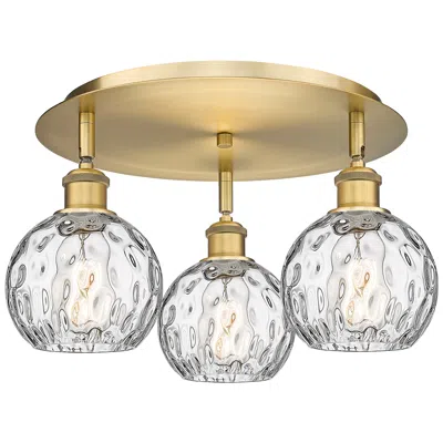 Innovations Lighting Athens 17.63" Wide 3 Light Brushed Brass Flush Mount With Water Glass