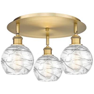 Innovations Lighting Athens 17.63"w 3 Light Brushed Brass Flush Mount With Deco Swirl Shade